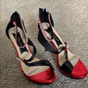 Red and black jeweled heel